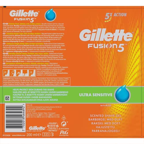 Gillette Fusion5 Ultra Sensitive Shaving Gel With Almond Oil For Men, Helps Protect Sensitive Skin, Helps Reduce Irritation - 200ml Pack Of 6