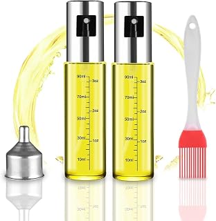 ROSNONG Oil Spray Bottle, Olive Oil Spray With Graduations, Cooking Oil Spray Bottle, Oil Sprayer For Cooking Air Fryer, 2x100ML Oil Bottle + 1 Silicone Brush + 1 Stainless Steel Funnel Combination