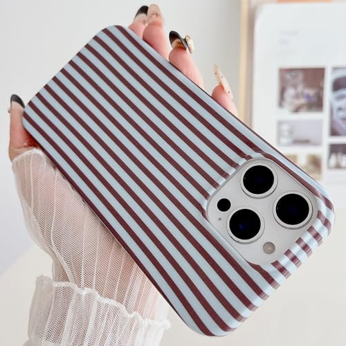 Coque iPhone 13 Pro esthétique au motif à rayures rétro bleu et café - 3