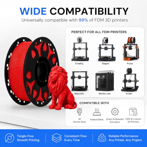 Image of FILAMONT PLA+ 3D Printer Filament 1.75mm, High Strength & Low Warp Printing Material, Dimensional Accuracy ±0.02mm, Vacuum Sealed with Desiccant, 1kg Spool (Red)