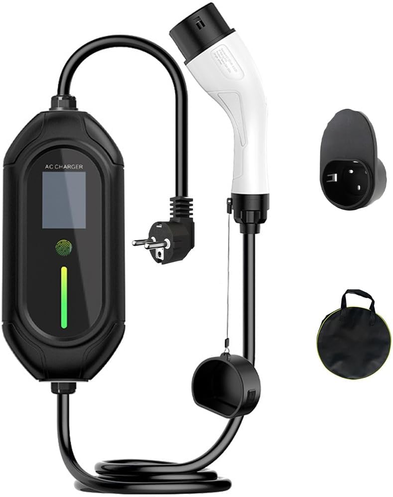 PLKEQS Cable de Cargador EV Tipo 2 3.5kW Corriente Ajustable 8A-16A Estación de Carga móvil/Cable de Carga Wallbox Tipo 2 con Pantalla LED/Temporizador/Bolsa Cable de Cargador EV Tipo 2,5m