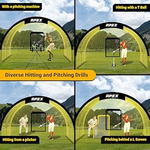 Portable 22ft x 12ft x 8ft Baseball & Softball Batting Cage with Pitching Machine Hole, 3ply 1.25'' Yellow Netting, Secure Steel Poles, 12.7MM Fibreglass Poles, Carry Bag Included Portable 22ft x 12ft x 8ft Baseball Softball Batting Cage with Pitching Machine Hole 3ply 125 Yellow Netting Secure Steel Poles 127MM Fibreglass Poles Carry Bag Included