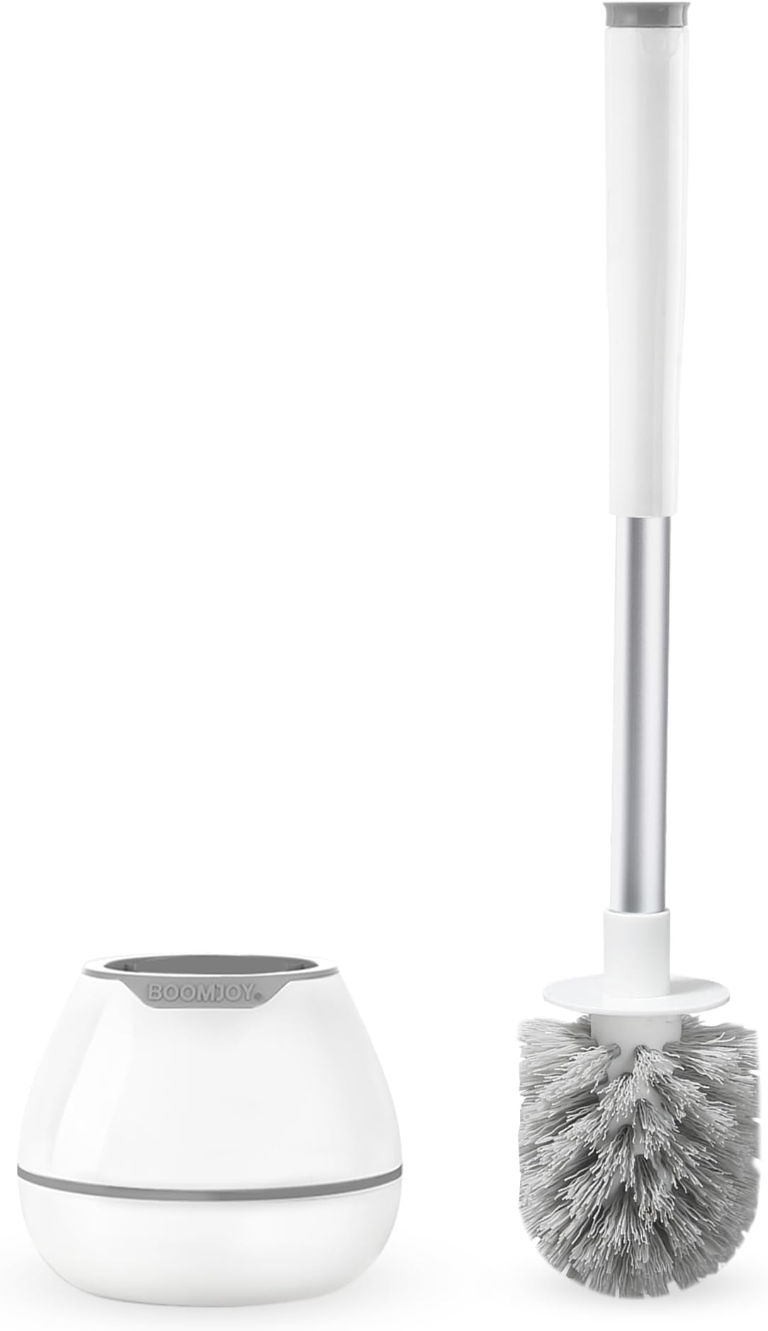 BOOMJOY Toilet Brush and Holder Set, Toilet Bowl Cleaner Brush, Toilet Scrubber Brush with Tweezers for Bathroom Cleaning, RV Accessories and House Organization Must-Haves - White