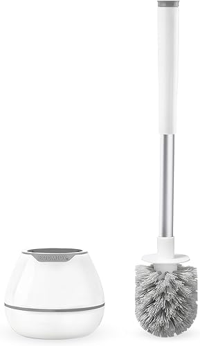 Vista 9 de BOOMJOY Escobilla de inodoro y soporte, 2 unidades, cepillo de silicona con pinzas para baño, limpieza de caravana, negro y gris