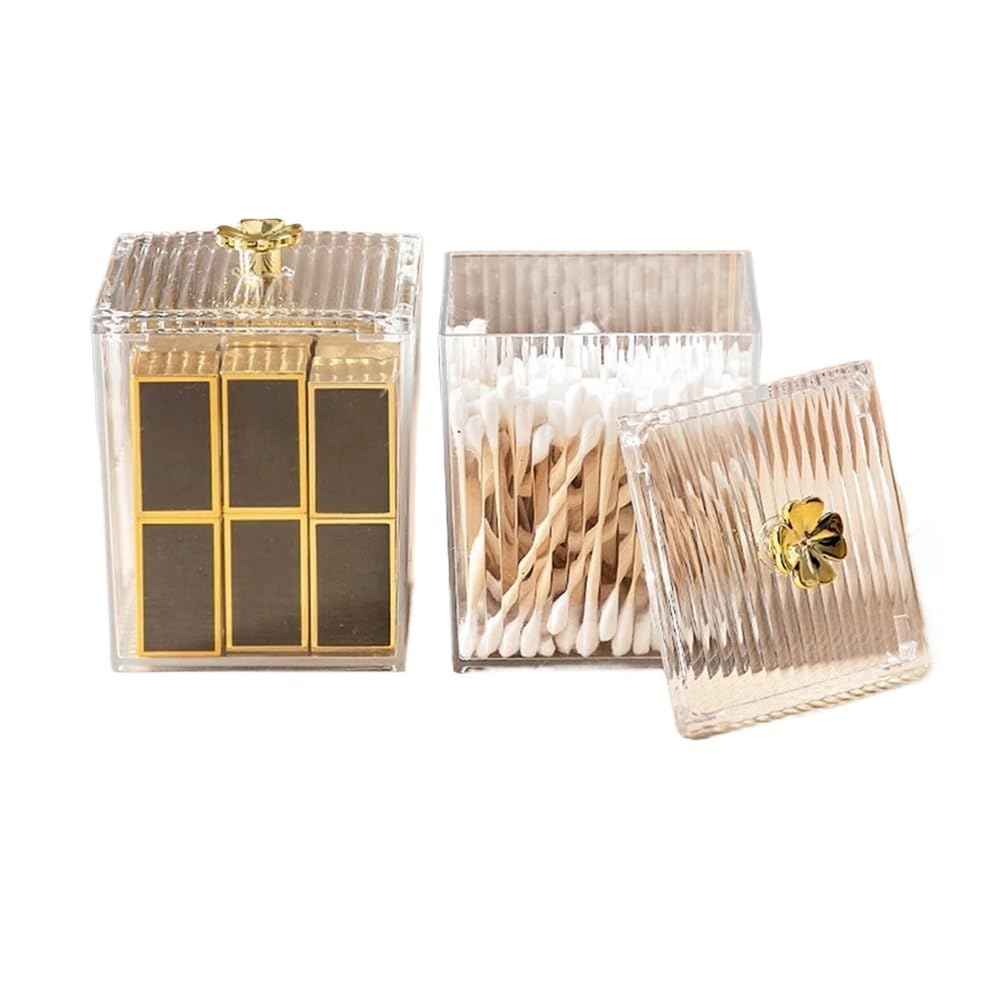 Lianxibag Transparent Acrylic Makeup Organizer Cotton Swabs Container Cosmetic Jewelry Pad Storage Box For Bathroom Organization
