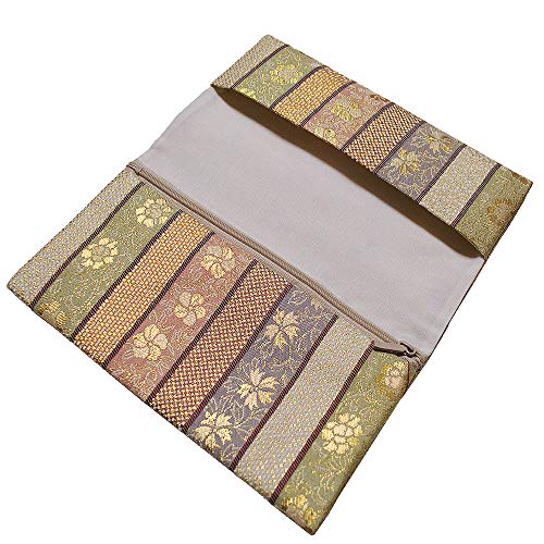 経本数珠入れ/数珠袋 兼 金封ふくさ女性用 三ツ花段紋 20.5×12cm ※中芯なしのソフトタイプ (l444)