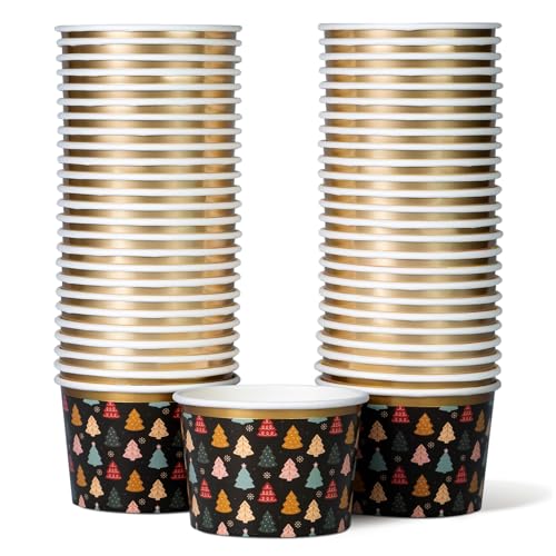 Gobelets à crème glacée en papier, 50 unités, 250 ml, bols jetables pour desserts chauds ou froids, fournitures de fête de Noël, arbres de Noël, feuille...