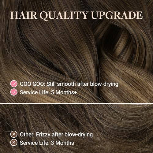 Image of GOO GOO Tape in Hair Extensions, Soft Skin Weft Seamless, Remy Human Hair | Mini Tape Cut to Fit, Easy Install, 18 Inch 40g 10PCS, 4 /27 /4 Balayage Chocolate Brown to Caramel Blonde
