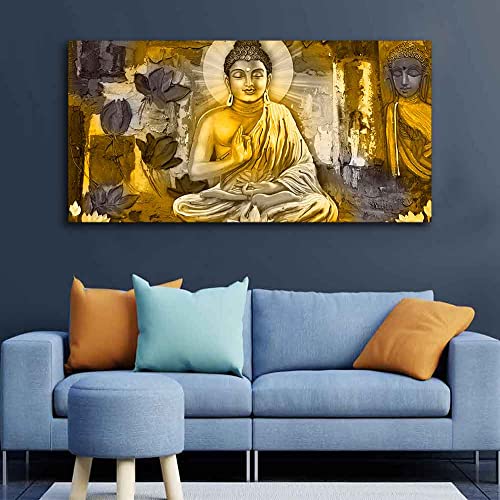 Image of VIBECRAFTS Canvas Paintings for Living Room Drawing Room Meditating Buddha Canvas Wall Painting Fitted With Wooden Frame For Home | Office | Living Room | Gift (PTVCH 2500N)