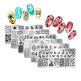 XEAOHESY 6pcs Nature Theme Nail Stamping Plates Geometry Butterfly Summer Beach Fruit Lace Image Pla