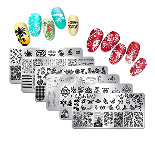 Xeaohesy 6Pcs Nature Theme Nail Stamping Plates Geometry Butterfly Summer Beach Fruit Lace Image Plates Christmas Nail Art Stamping Kit Nail Stamping Plates For Nails(4.72 X 2.36 Inches) #TOP17