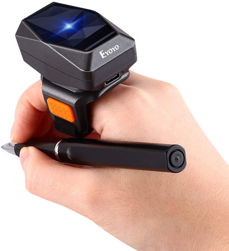 2D Finger Ring Barcode Scanner, Mini Wearable 3-in-1 USB Wired & 2.4G Wireless & Bluetooth Scanner, Image 1D QR Bar Code Reader PDF417 Data Matrix Screen Scan for iOS, Smartphone, PC