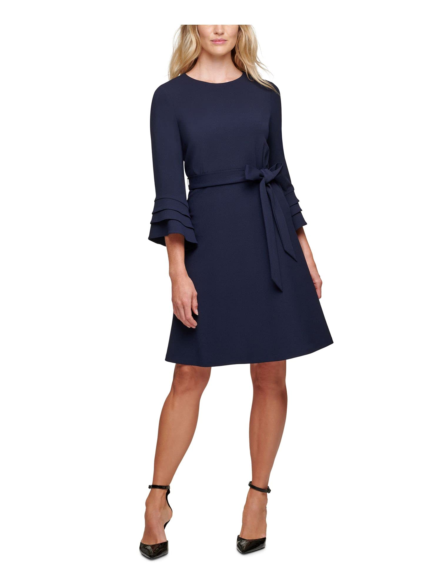 DKNY Women's L/S Triple Ruffle Sleeve Fit and Flare