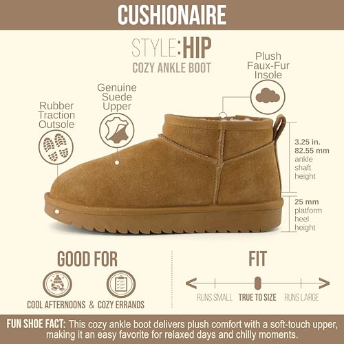 Image of CUSHIONAIRE Hip-3 Genuine Suede Leather Ankle Boots for Women - Pull On Cozy Faux Fur Boots Womens Shoes with Comfortable Memory Foam
