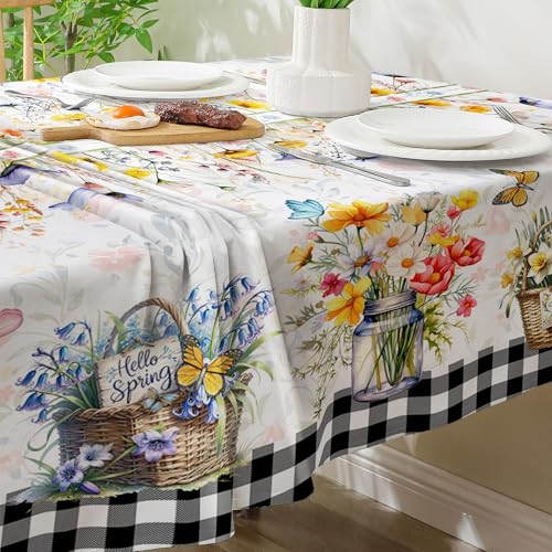 cusugbaso Spring Tablecloth 60x104 Inches for Rectangle Tables- Floral Spring Decorations for Home - Blooming Flower Vase Table Cloth Home, Table, Party, Kitchen by cusugbaso - Image 4