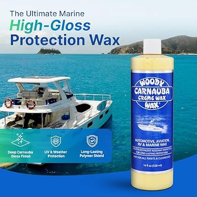 Woody Wax Carnauba Creme Wax, Professional High-Gloss Marine, RV & Aviation Wax, UV Protection for Paint & Clear Coat, Detergent Resistant Polymers, Covers Light Scratches and Removes Oxidation, 16 oz