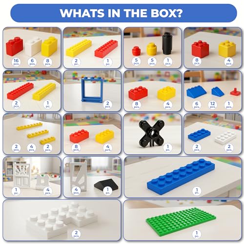 Image of RATNA'S Elite Building Blocks, 130 Interlocking Pieces Educational Construction Blocks for Kids 3+ Years, Creative Learning Toy to Make Multiple Structures & Objects