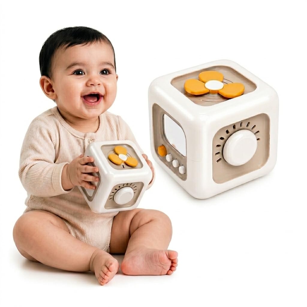 Clapstore Montessori Busy Cube for Toddlers 1-3,Car Travel Toys Busy Board Activity,Learning Stocking Stuffers Educational Birthday Gifts Sensory Baby 12-18 Months (Fan Learning 6 in 1 Cube)-image-28