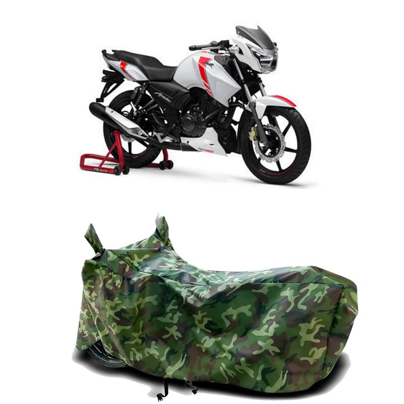 Image of DUFFEL-100% Heat Protection Two Wheeler Bike /Scooty Body Cover for TVS BS6 Apache RTR 160 BS6 Water Resistance /UV-Rays /Birds Dropping /Scratchproof /Dust Proof /Waterproof[Green Jungle Print]