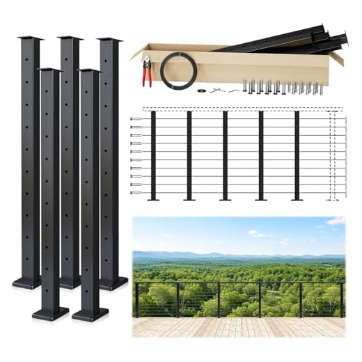 Muzata 15-20FT Modular Black Cable Railing Kit 36 Inch 4 Level Post Kit Complete Set Cable Railing System for Decks Length Adjustable Easy DIY with Paper User Guide (No Handrail) RWS2 BH4S
