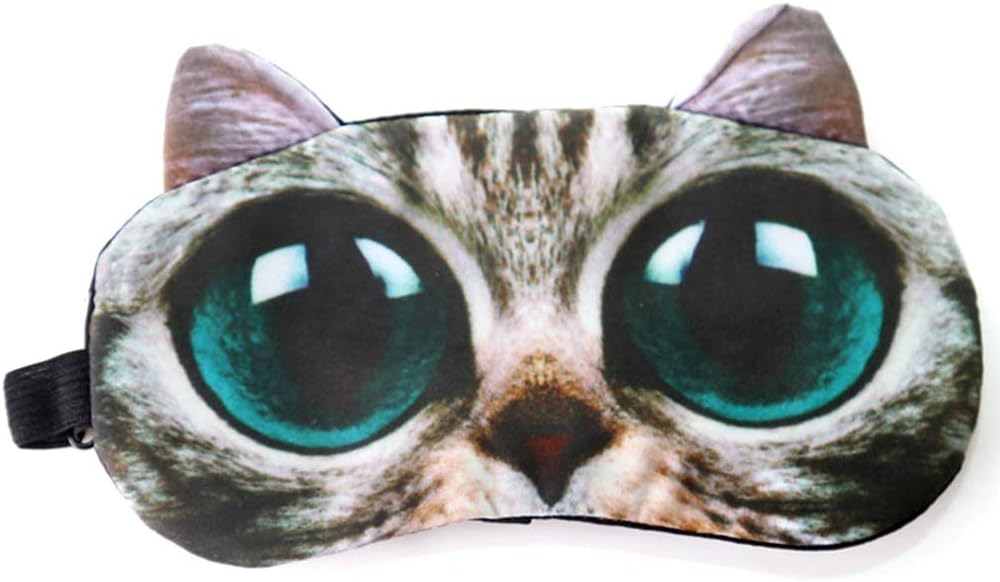 Sonew 3D Big Eyes Cat Cartoon Sleeping Mask with Ice Pack for Travel and Home Use, Comfortable Cotton Cooling Eyeshade