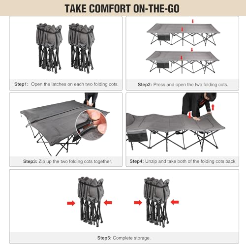 Image of REDCAMP Queen Size Camping Cot for Adults 2 Person, 500lbs Heavy Duty XXL Double Cot with Pad, Portable Folding Sleeping Cot for Indoor Office Outdoor, Grey, 59 inch W