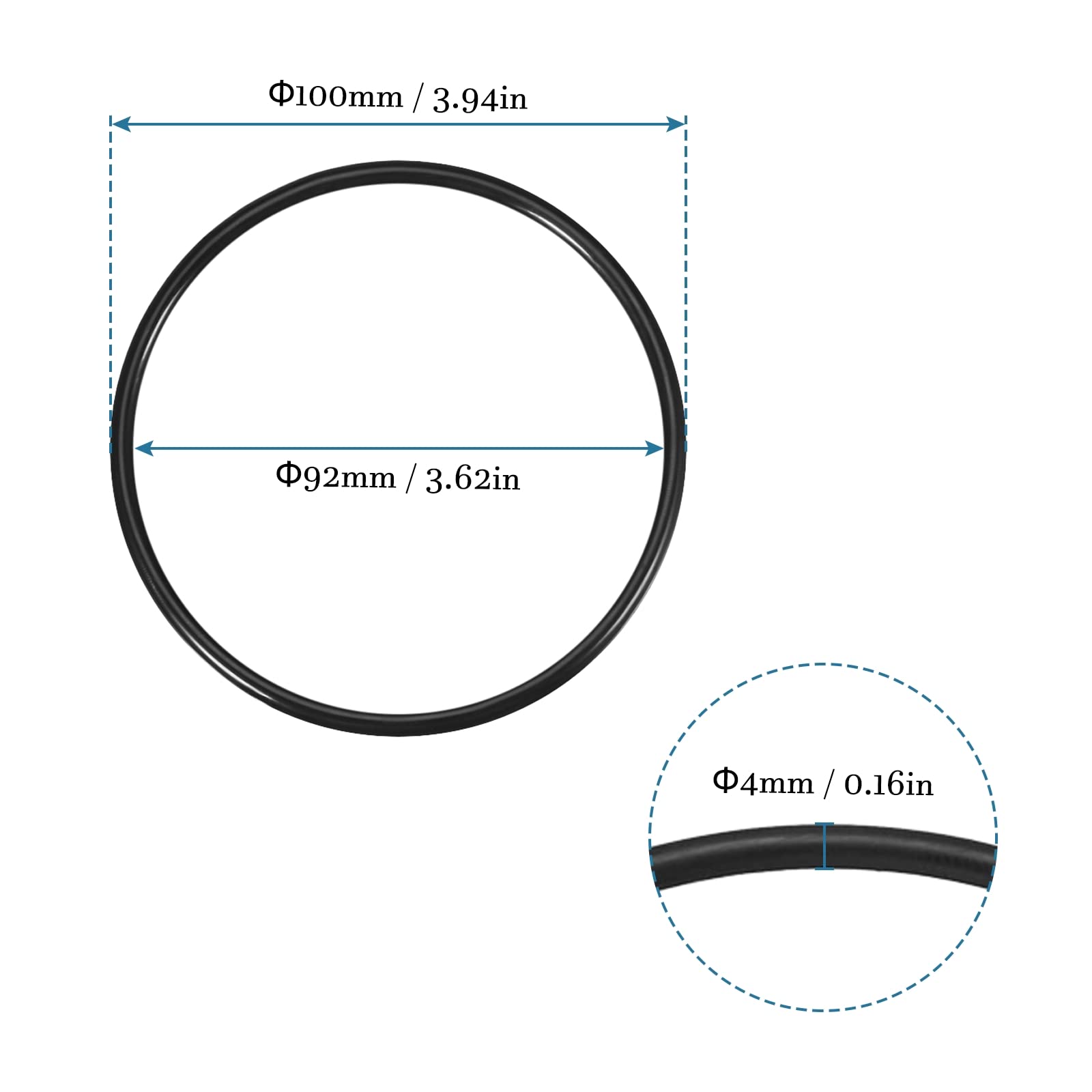 QUARKZMAN 100mm x 92mm x 4mm Nitrilo Goma Juntas Tóricas x 5uds Redondo Junta Arandela para Grifo Plomería Reparación Sellado Conexión [Negro]
