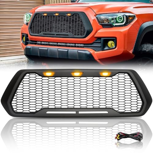 VZ4X4 Front Grill light Black Mesh Grills Compatible with The Following Models:Toyota Tacoma 2016 2017 2018 2019 2020 2021 2022 Not Fit Truck with Radar Behind the Badge