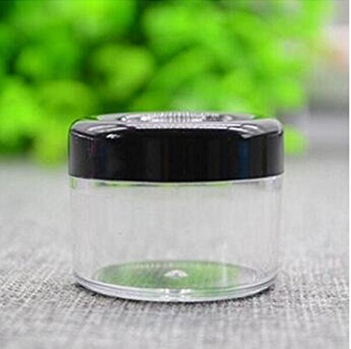ASTRQLE 12PCS 30ml 30g (1oz) Clear Plastic Empty Cosmetic Bottle with Screw Lid Cream Box Make Up Nail Powder Eye ShadowSample Storage Jar Tins Container (Black lid)