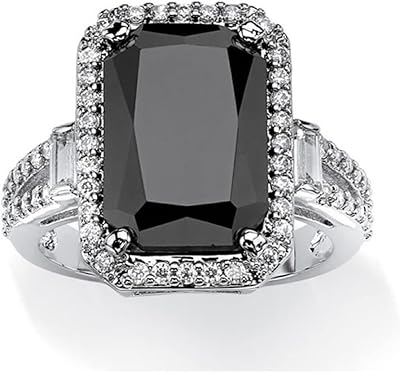 925 Sterling Silver Shiny Black Square Gemstone Cubic Zirconia Rings Diamond Rings for Women Jewelry Findings Earring Backs Findings (US Code 6)
