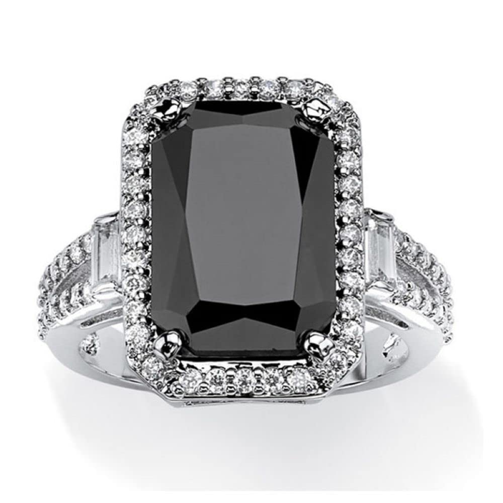 925 Sterling Silver Shiny Black Square Gemstone Cubic Zirconia Rings Diamond Rings for Women Jewelry Findings Earring Backs Findings (US Code 8)