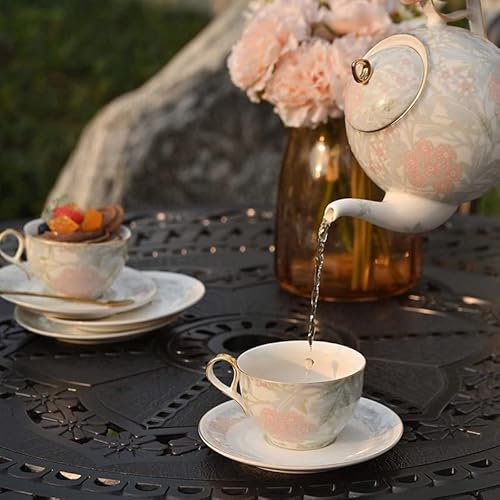 Taimei Teatime Porcelain Tea Set, European Teapot Set With 1 Teapot With Infuser (37 Oz), 4 Tea Cups And Saucers, Tea Set For Woman With Lily Floral Pattern, Tea Gift Set For Tea Lover And Woman #TOP7