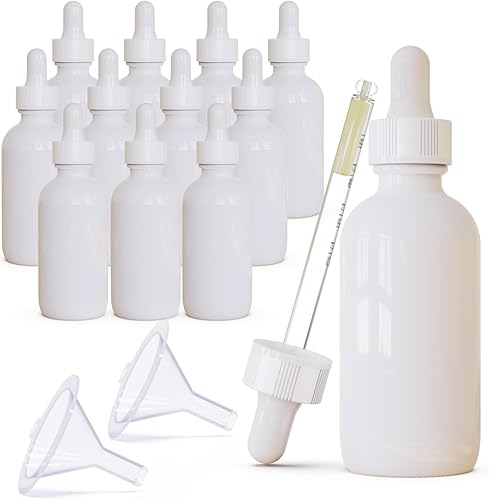Paquete de 12 botellas cuentagotas de vidrio con revestimiento blanco de 2 oz (60ML) con cuentagotas de vidrio, botellas seguras contra rayos UV