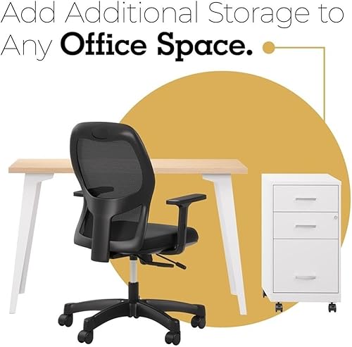 Miniatura 8 de Pemberly Row Gabinete de archivo móvil de metal moderno de 18 pulgadas con 3 cajones en blanco