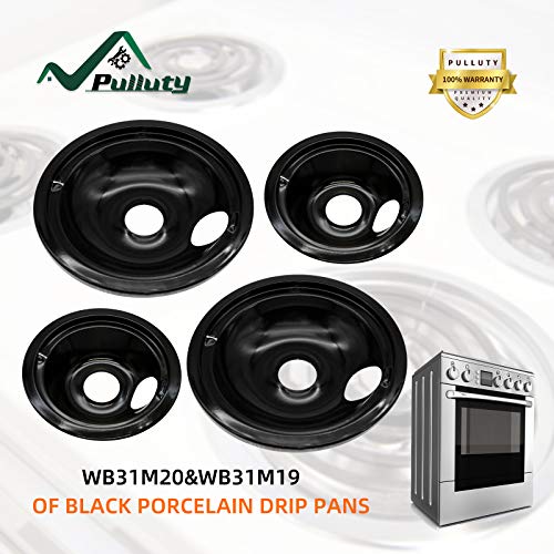 Pulluty Drip Pan Bowls Set WB31M20 and WB31M19 Porcelain Drip Pans -Replacement for GE Range Cooktop - 4 PACK