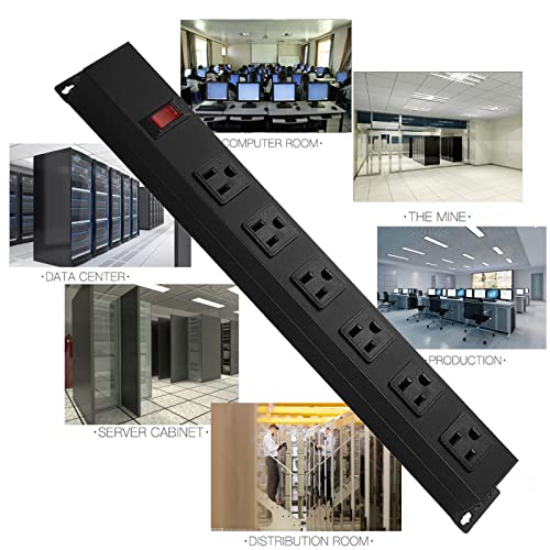 Image of Metal Wall Mount Power Strip, Mountable Power Outlet with 6 AC Outlets, Aluminum Alloy Mount Power Socket with Switch, 3 FT SJT 3 /C 14AWG Power Cord, 15A 125V 1875W (6AC) Black