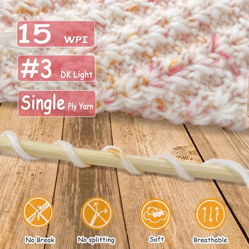 Image of 2 Pack Wool Blend Yarn, 2x3.5oz / 285yds, #3 DK, 20% Wool 80% Acrylic, Variegated, Single-Ply Soft Crochet & Knitting Wool Yarn for Sweaters, Scarves, Hats (Blushing Ivory)