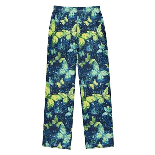 Butterfly Long Pajama Pants Elastic Waist PJ Bottoms with Pockets S A1108042