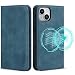 Produktbild VISOUL Hülle für iPhone 15, Schutzhülle [Echt Leder] [Schützt vor Stoß] [Kartenfach] [Magnetverschluss] [Stand] klappbar handyhülle Handytasche Etui Case für iPhone 15 Blau