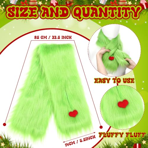 Geyoga Christmas Fuzzy Scarf Lime Green Christmas Fur Collar Scarf for Women Faux Fur Muffler Neck Shrug Pull Through Wrap Collar Neck for Xmas Winter Coat Dress Warmer Rectangle Fluffy2