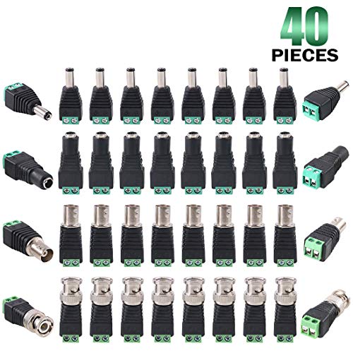 Keadic 40Pcs 12V Male + Female DC Power Connector 2.1 x 5.5MM and Vedio