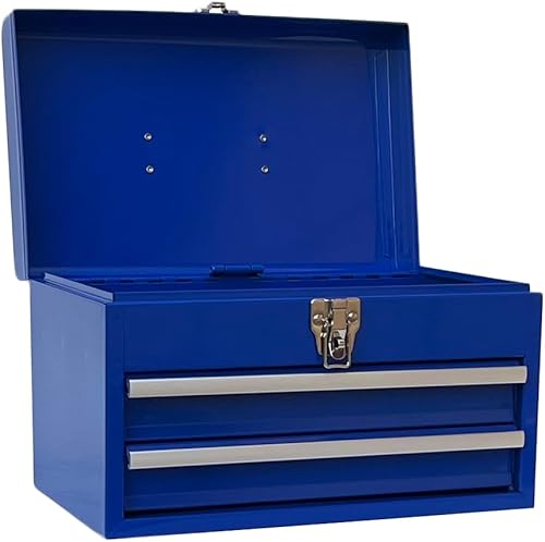 Miniatura 5 de Workington Cofre de herramientas portátil de metal con 2 cajones, armario de herramientas de 2 cajones de 14 pulgadas con rodamientos de bolas,