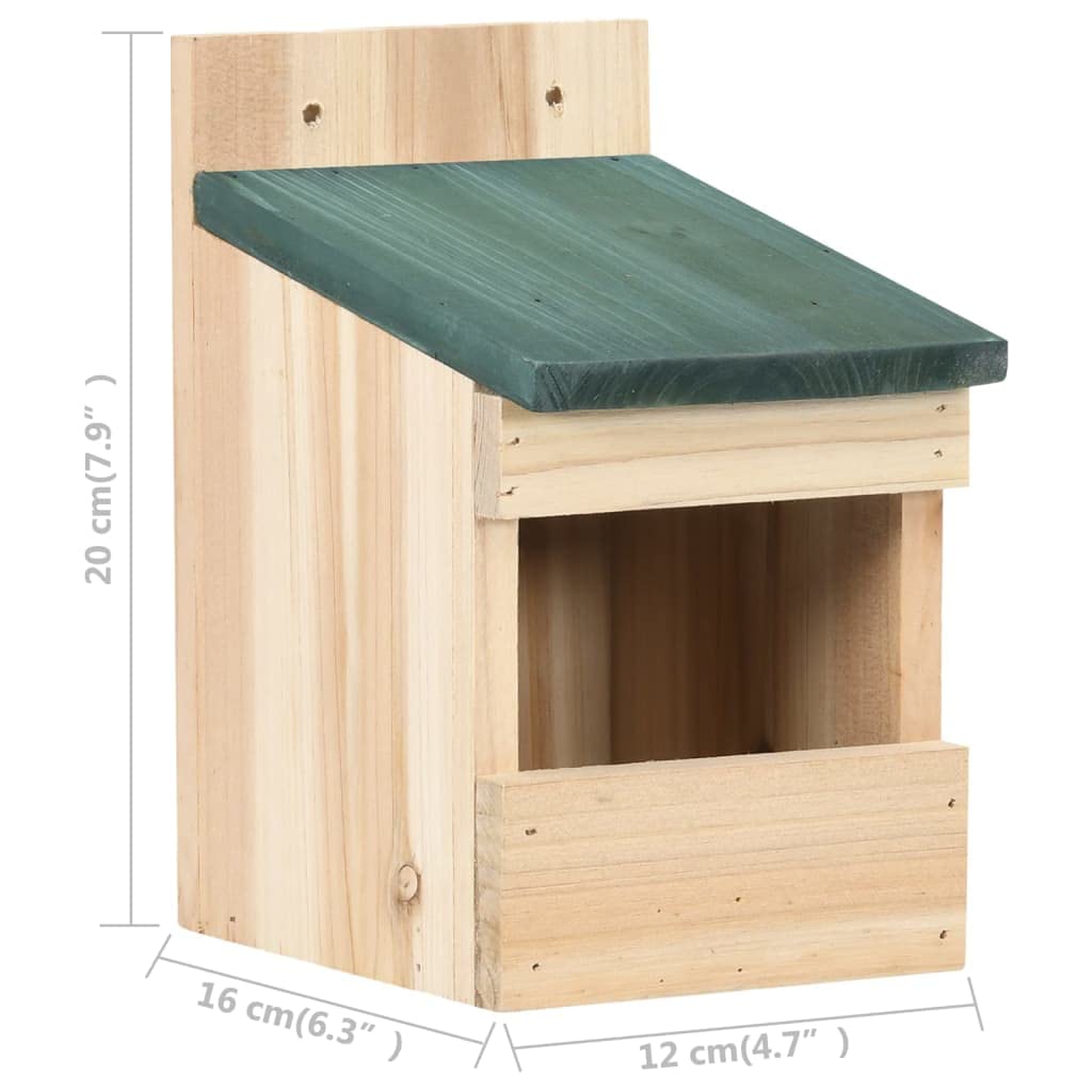 Juego de 4 casas para pájaros de madera de abeto, 12 x 16 x 20 cm, nido con techo verde para jardín, balcón, terraza, refugio para aves silvestres en invierno