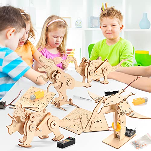 Image of Dinosaur STEM Kits for Kids, 4 in 1 Wood Building Toys for Boys Crafts 8-12