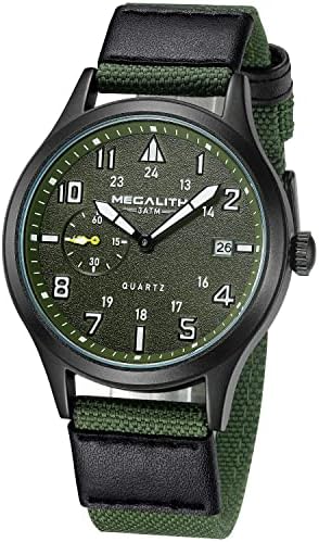 MEGALITH Mens Watch Military Minimalist Watches Mens Sport Nylon Leather Strap Analogue Causal Waterproof Wrist Watches for Men Army Tactical Work 12/24 Hour Date Outdoor Wristwatch