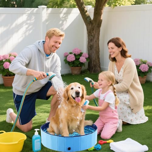 Hundepool,Faltbarer Hundepool,60x20 cm Hundebecken,Kinderpool Faltbar,Rutschfester Boden,Hundepoom Planschbecken mit Ablassventil,PVC Kleines Planschbecken für Welpen und Kinder,Einfach zu verstauen