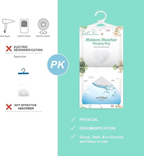 Miniatura 4 de CANAGER Absorbedor de humedad colgante, bolsas deshumidificadoras colgantes para armario, dormitorio y cocina, aroma fresco, 5 paquetes, absorben la