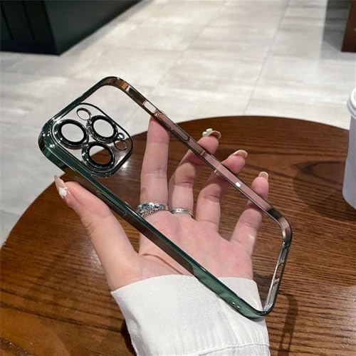 Coque silicone transparent vert anti-rayures pour objectif iPhone 15 14 13 Pro Max