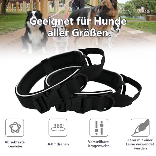 Premium Hundehalsband aus Nylon, Verstellbares Atmungsaktives Hundehalsband Weich Gepolstert, Reflektierend Halsband Hund mit Griff Halsband, 4.5 cm Breit M-XL