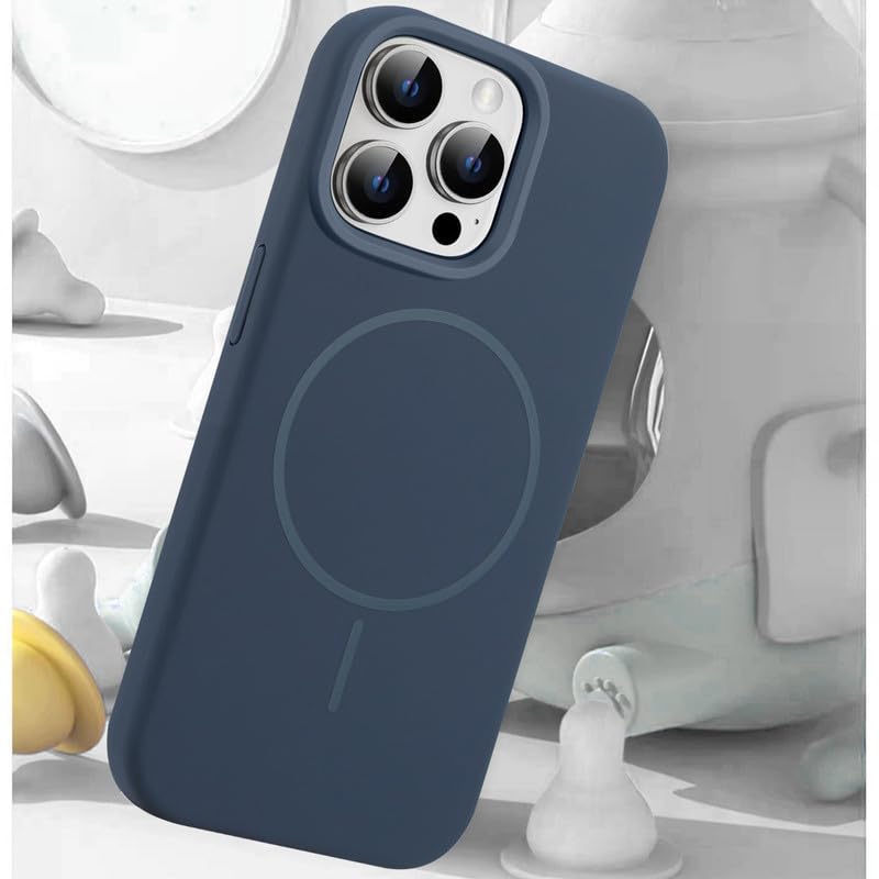 Image of LuxuryKase Silicone Magnetic Case for iPhone 15 Pro Max | Soft Microfiber Lining | MagSafe Support | Shockproof Protective Cover | Precise Cutouts | Slim Fit Design - Blue
